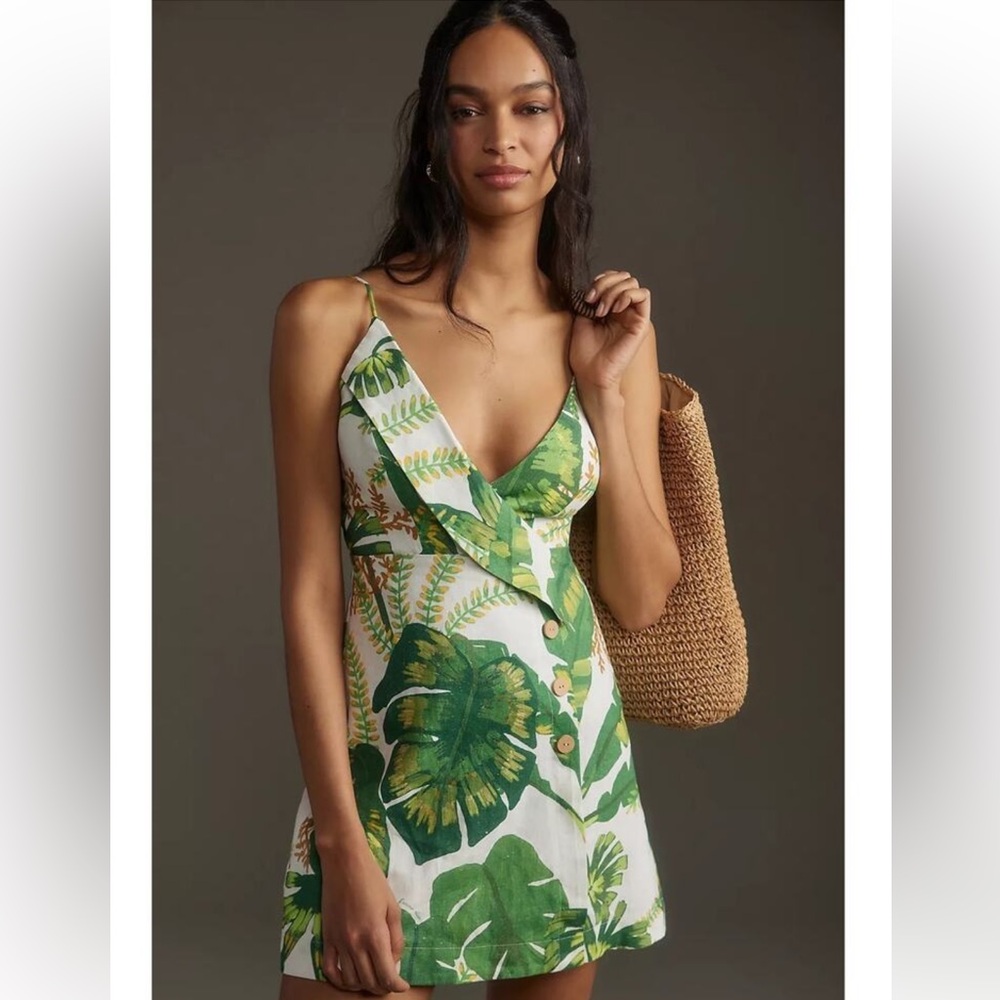 FARM Rio Green and White Tropical Mini Dress